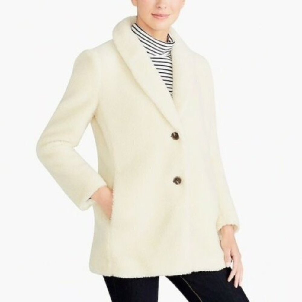 J. Crew Factory Beige Teddy Bear Coat Large. Long sleeve, lined, front pockets
